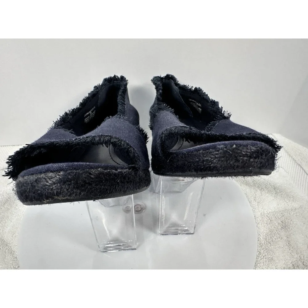 Ralph Lauren Linen Peep Toe Navy Blue Espadrilles Wedge Womens Sz 9‎ French chic